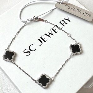 Rachel Zoe Black Double Sided Clover Bracelet | Sterling Silver Cubic Zirconia